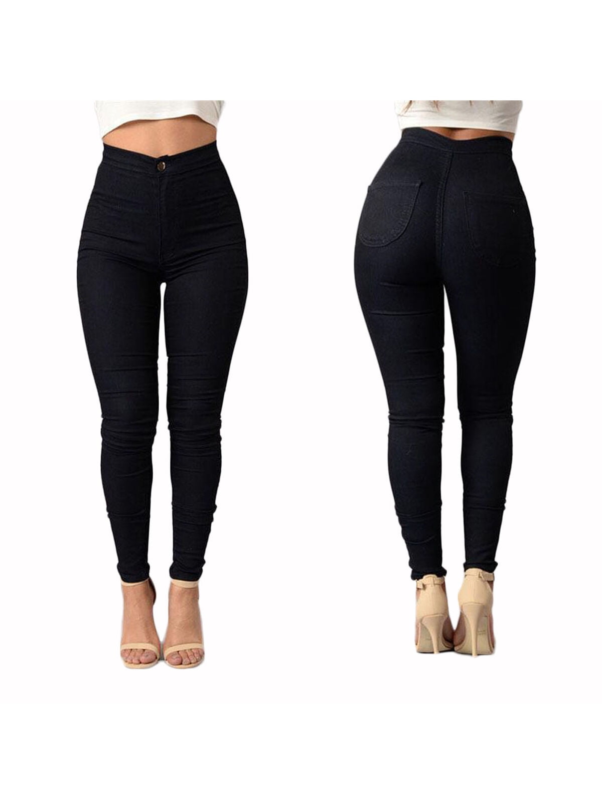 ladies black high waisted skinny jeans
