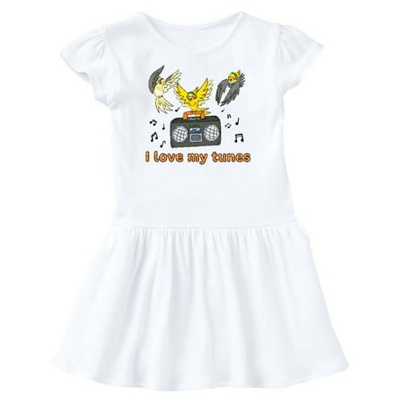 

Inktastic I Love My Tunes Dancing Cockatiels with Radio Gift Toddler Girl Dress