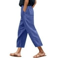 thumbnail image 2 of Capri Pants for Women Spring Summer Elastic Waist Relaxed Fit Straight Leg Linen Cropped Pants with Pockets, 2 of 4
