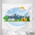 thumbnail image 1 of Camper Tapestry, Forest Camping Illustration with Mountains Summertime Activities Weekend Holiday, Fabric Wall Hanging Decor for Bedroom Living Room Dorm, 5 Sizes, Multicolor, by Ambesonne, 1 of 1