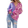 thumbnail image 4 of SAYOO Women Cable Knit Cardigan V Neck Long Sleeve Drop Shoulder Button Up Patchwork Leopard Sweater Coat Oversized Open Front Ribbed Jacket Outwear, 4 of 9