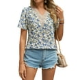 thumbnail image 3 of Xuanfei Women Floral Print V Neck Short Sleeve Summer Top, 3 of 7