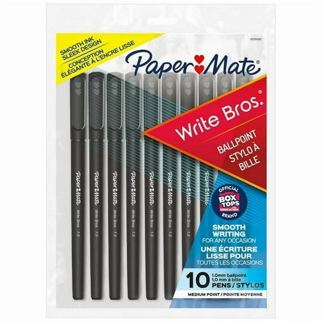 Paper Mate Ballpoint Pens, Write Bros. Black Ink Pens, Medium Point (1.0 mm), 10 Count