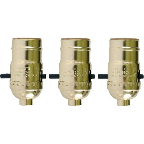 Creative Hobbies® Push Thru On/Off Lamp Socket, Medium Base, Gold Shell Incandescent Lampholder, Pack of 3 Sockets