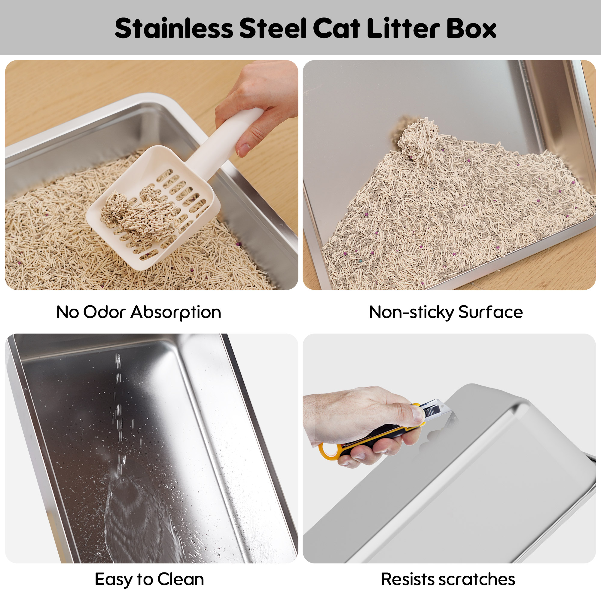 Enclosed Cat Litter Box with Lid & Stainless Steel Drawer Design for Indoor All Lifestyles Cats with Litter Scoop