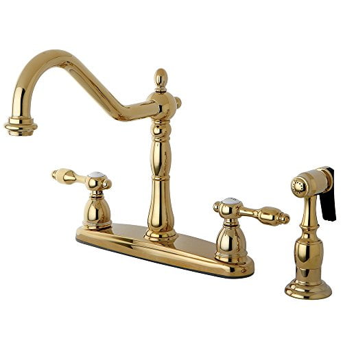 Kingston Brass Tudor 8" Center Kitchen Faucet With Brass Sprayer