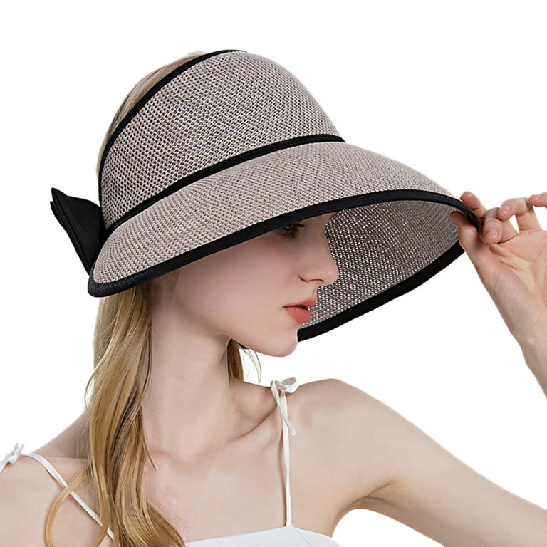 IDALL Sun Hats for Women,Beach Hats Women Outdoor Sunscreen Sun Hat All  Match Tethered Double Sided Large Brimmed Sun Hat Visor Hats Grey 