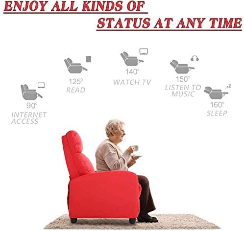 Dkeli Massage PU leather Living Room Remote Control Recliner Red