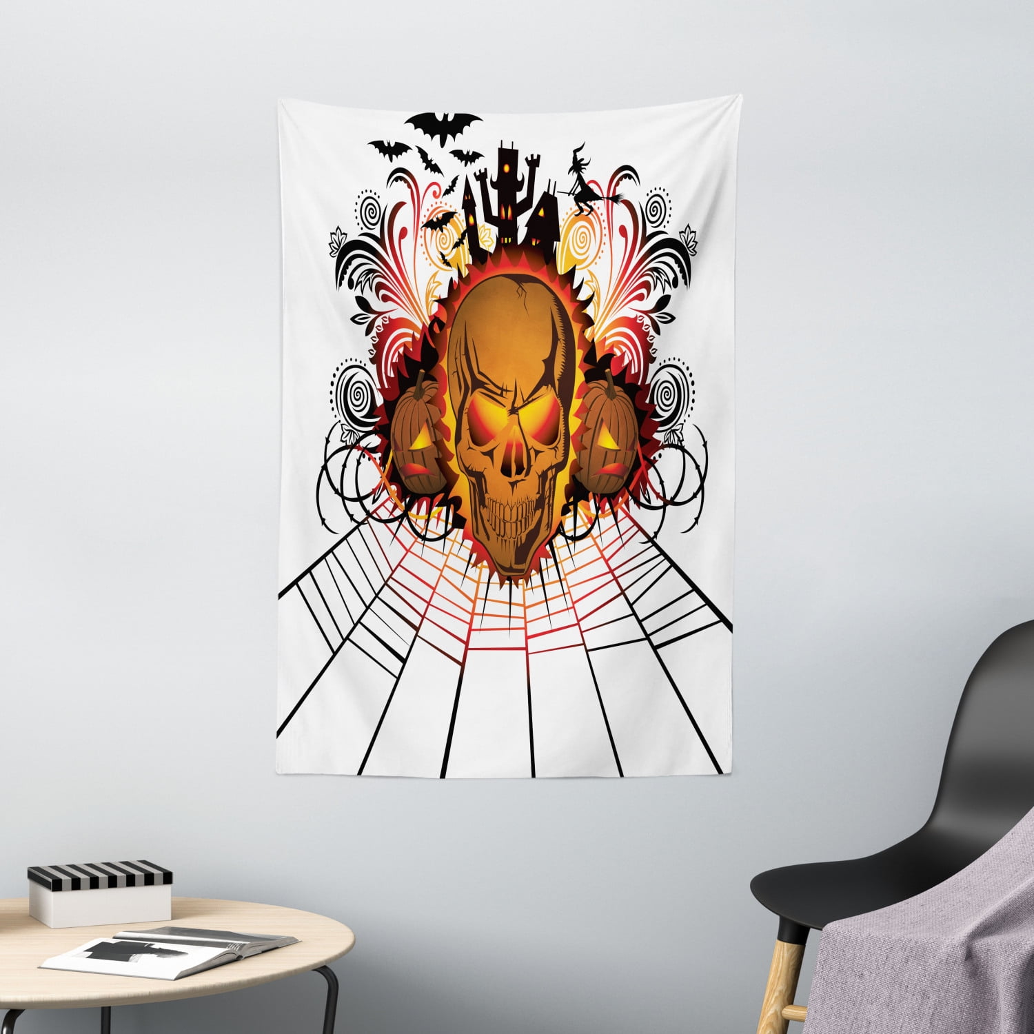 Halloween Tapestry, Angry Skull Face on Bonfire Spirits of Other World  Concept Bats Spider Web Design, Wall Hanging for Bedroom Living Room Dorm  Decor, 40W X 60L Inches, Multicolor, by Ambesonne -
