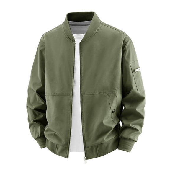 WRKEKC Windbreaker Jackets for Men Rib Collar Long Sleeve Zip-Up Outerwear With Side Pockets for Everyday Casual Occasions