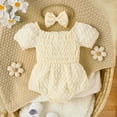 thumbnail image 4 of Odeerbi Newborn Romper Baby Boys Girls Clothes Princess Puff Sleeve Romper Solid Color Summer Cute Jumpsuit with Headband Two-piece Set White, 4 of 9