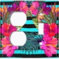 thumbnail image 4 of Metal Light Switch Plate Cover Hibiscus Flower Wreath Teal Stripes FLW032, 4 of 13