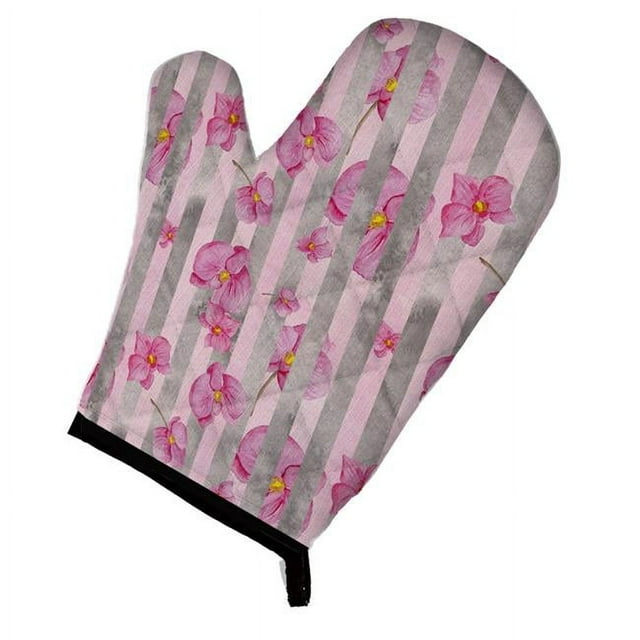 Carolines Treasures BB7502OVMT Gant de Four à Rayures Grises et Fleurs Roses Aquarelle