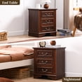 thumbnail image 3 of FIAKOA Table de Chevet de Style Ferme à 3 Tiroirs, Ensemble de 2 pour Chambre, Table de Chevet Rustique pour Salon, Brun Noyer, 3 of 10