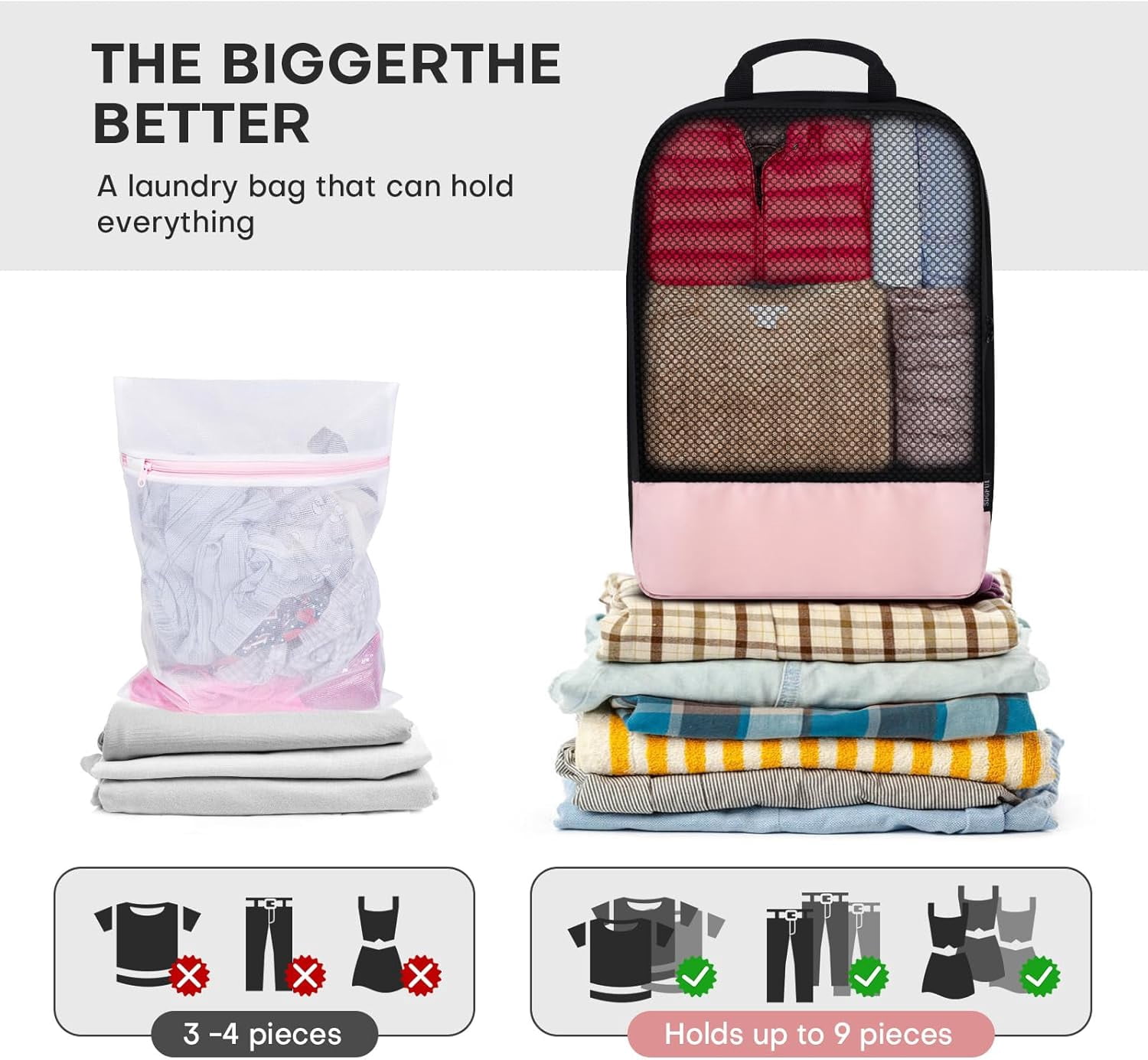 4 PCS Set Compression Packing Cubes for Travel, Lightweight Packaging Organizer Bags for Carry On Space Saving, Travel Essentials Cubes for Suitcase Backpack, Pink