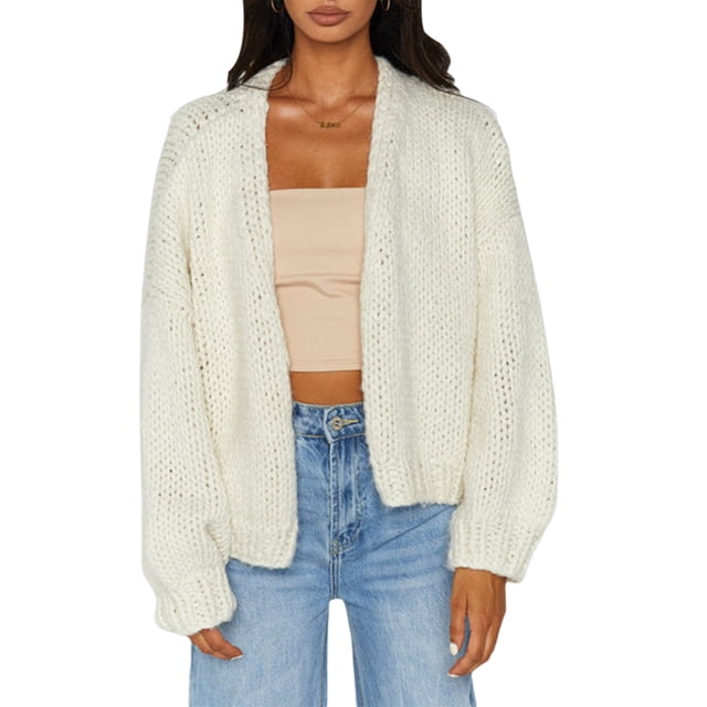 Gupgi Cardigan pour Femmes à Col en V en Tricot Torsadé, Chandail à Couleurs Contrastantes, Chandail, Hauts d'Hiver