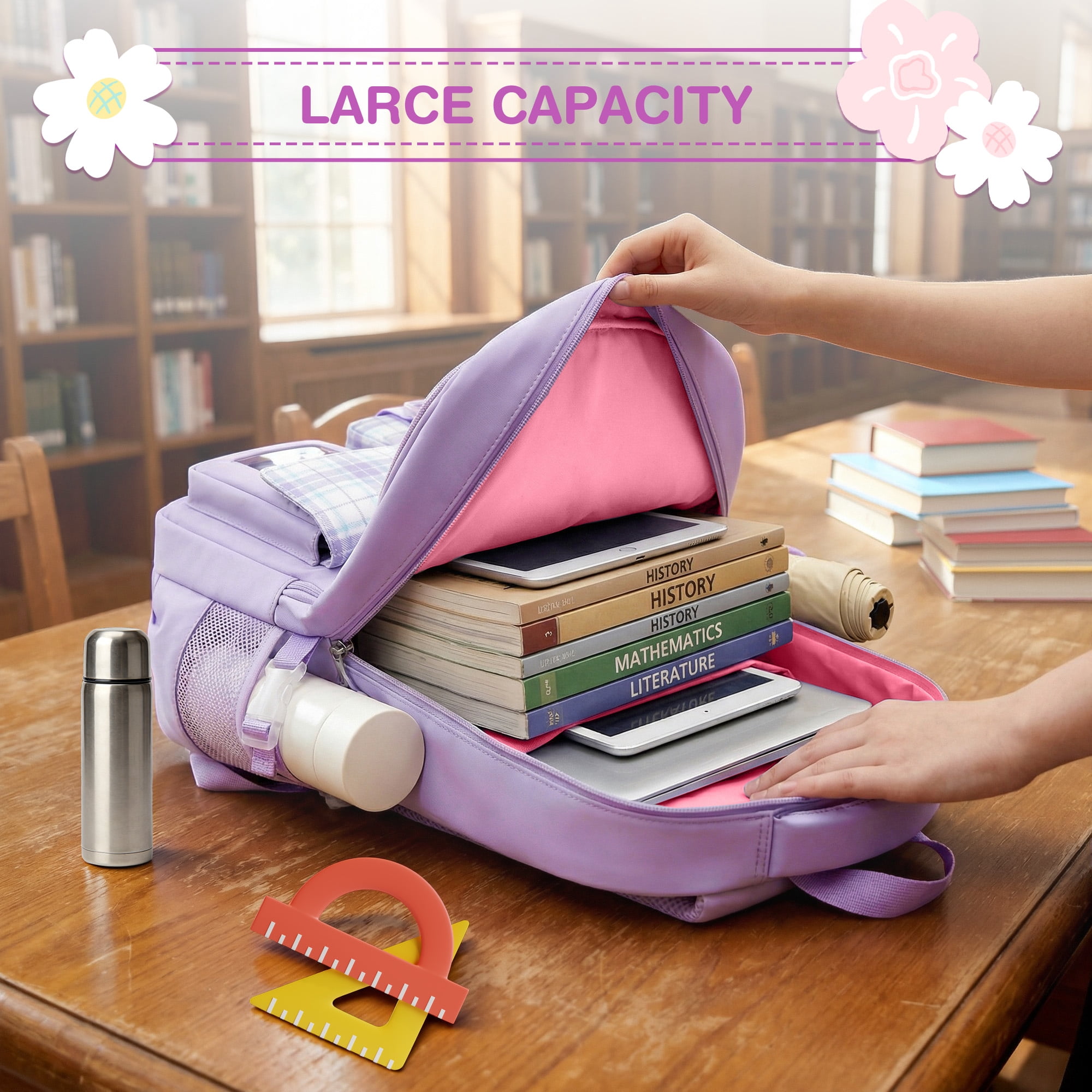 Mochila escolar para adolescentes, gran capacidad, moderna, ligera, impermeable, para primaria y secundaria, regalo, morada 2