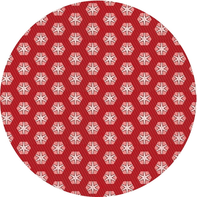 Ahgly Company Machine Washable Indoor Round Transitional Pastel Red Pink Area Rugs, 4' Round