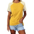 thumbnail image 2 of Tittly T Shirts for Women Spring Tops for Women Women's Round Neck Patchwork Striped Color Block Loose Casual Short Sleeved T Shirt Tshirts Shirts Basic Tees Yellow L, 2 of 4