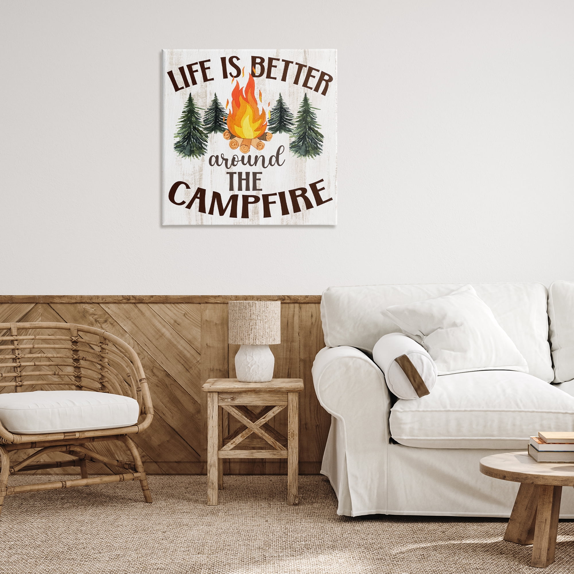 Stupell Industries Rustic Campfire Phrase Landscape Painting Gallery Wrapped Canvas Art Print Wall Art, 30 x 30