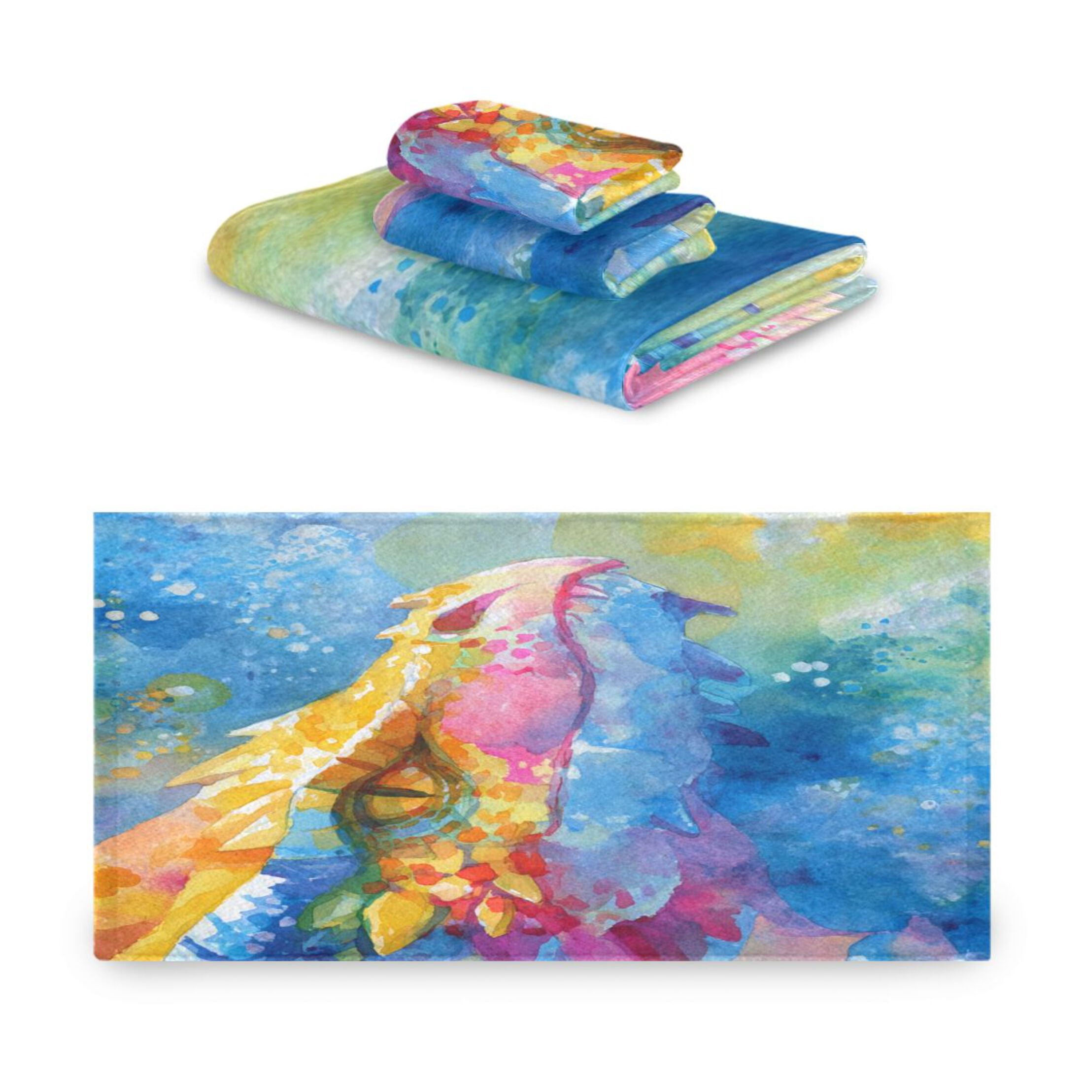 Three-Piece Towel Set Face Towel Towel Set Hand Towel Bath Towel Cotton Bath Towels Bath Towel Sets Hand Bath Towels Beautiful Watercolor Dragon