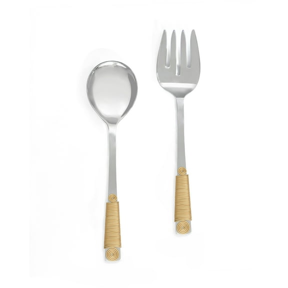Yo Treasure Tiramisu Wire Wrapped Stainless Steel Matte Gold Salad Server Set
