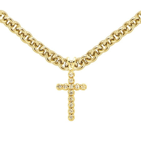 Diamond 14kt Yellow Gold Latin Cross Pendant Necklace, 18