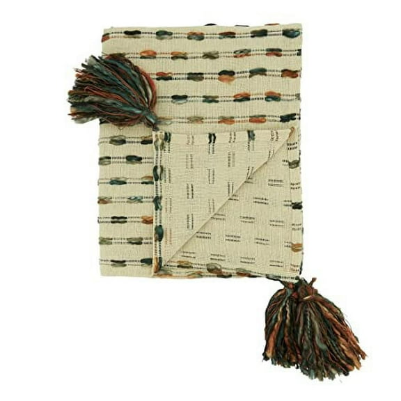 Fennco Styles Multicolored Stripe Tassel Throw Blanket 50" W x 60" L – Woven Textured Blanket for Couch, Bedroom, Living Room, Office Décor and Holidays