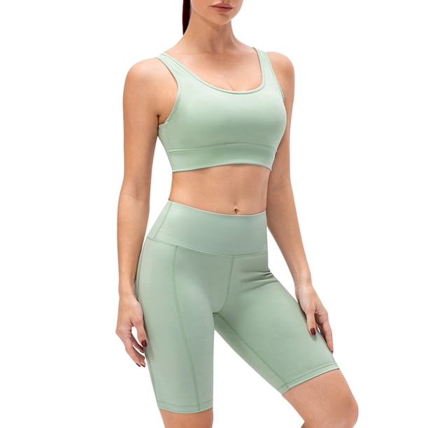 TFixol Conjunto de pantalones cortos de yoga para mujer, cintura ancha acolchada, entrenamiento, pilates