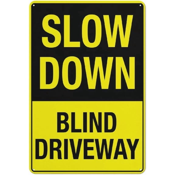 Slow Down Blind Driveway Sign 12 X 8 Inches Reflective Aluminum Metal Warning Signage With Symbol For Indoor Outdoor Use