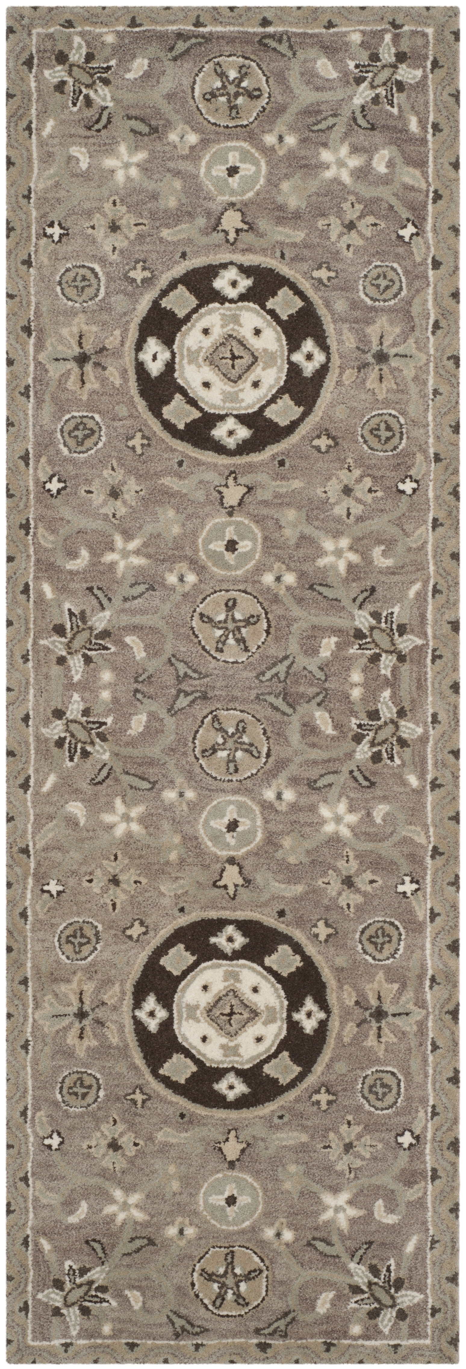 SAFAVIEH Bella Leah Medallion Traditional Wool Runner Rug, Taupe/Light Grey, 2'3" x 7'