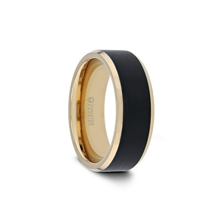 Thorsten GASTON | Tungsten Rings for Men | Tungsten | Comfort Fit | Lifetime Guarantee | Gold Plated Tungsten Wedding Ring Band with Flat Black Matte Brushed Inlay -