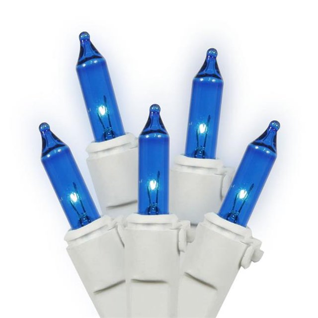 White Wire End Connecting Lock 4 in. Spacing 16 ft. Long Light Set with Blue Lights