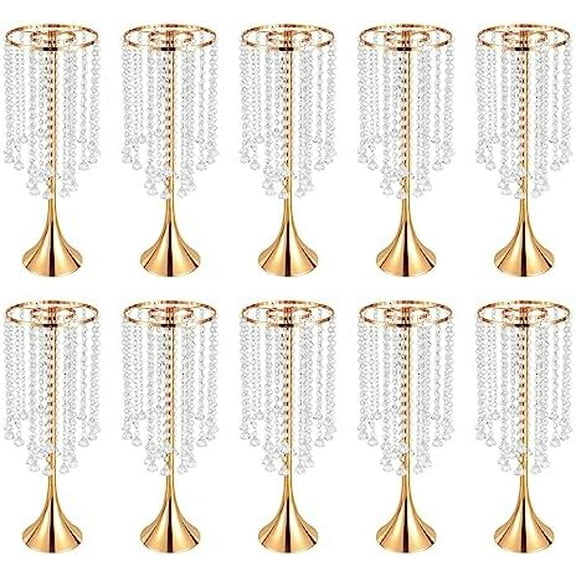 10 Pieces Centerpiece Gold Crystal Vase, 21.9" Acrylic Crystal Flower Stand Table Arrangement Wedding Table Flower Decoration for Wedding Restaurant Party Gathering Decoration