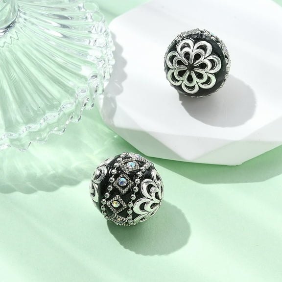 Handmade Indonesia Beads with Metal Findings Round Unplated Black 19.5x19mm Hole: 1mm