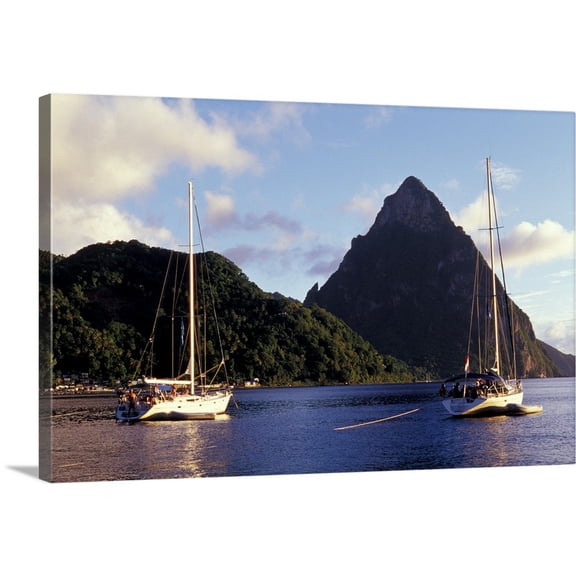 Great BIG Canvas | "Caribbean, British Virgin Islands, St. Lucia, Fishing boats and Pitons, Soufriere" Canvas Wall Art - 30x20