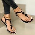 thumbnail image 2 of sandals for women Summer T-Strap Flat Sandals Slippers Buckle Open Toe Flat Heel Flip Flops Beach Shoes, 2 of 3