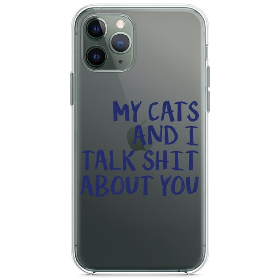 DistinctInk Clear Shockproof Hybrid Case for iPhone 13 Pro MAX (6.7" Screen) - TPU Bumper Acrylic Back Tempered Glass Screen Protector - My Cats And I Talk S**t About You