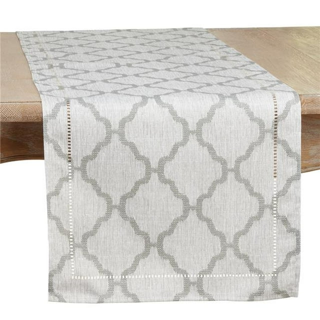 Saro Lifestyle Laser-Cut Hemstitch Runner 16 x 72 in. Gray Moroccan Style Table Runner