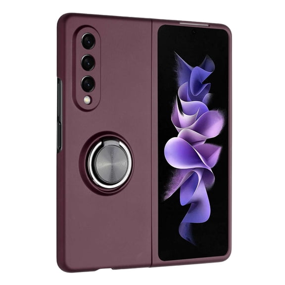 BEMZ Magnetic Ring Case for Samsung Galaxy Z Fold 4 5G - Car Mount Holder Stand Protective Cover (with LED Flashlight) - Burgundy