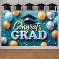 thumbnail image 3 of Gold Lettering Graduation Banner Blue Background Grad Party Backdrop Colorful Balloons Star Confetti Congratulatory Banner for Graduation Ceremony College Graduation Grad Party, 3 of 5