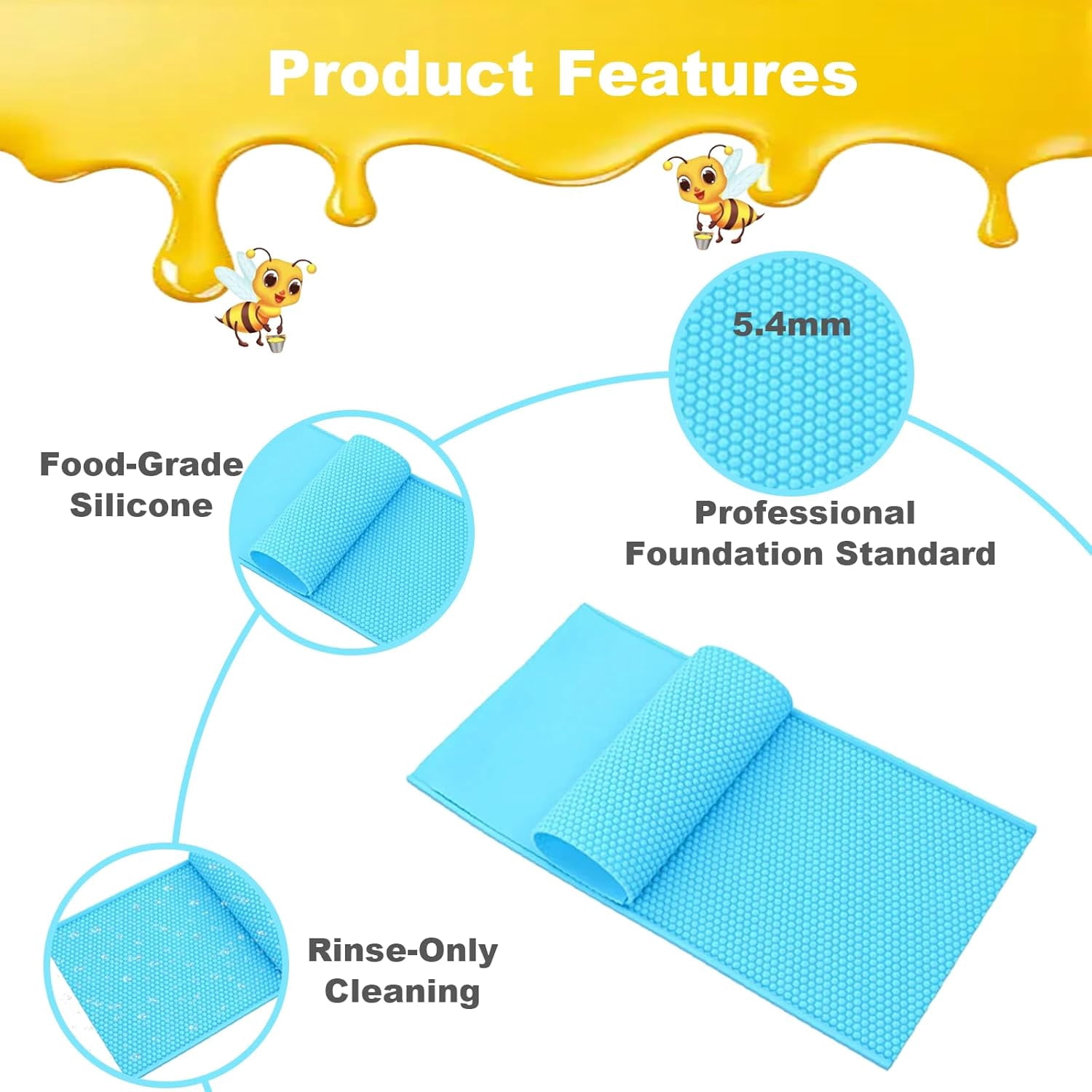 ABPETE Silicone Beeswax Foundation Press Mold, 5.4mm Honeycomb 2 Sheets Non-Stick Reusable for Beekeeping and Candle Making Supplies