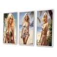 thumbnail image 3 of Designart "Shoreline Stroll with Blonde Beauty II" Fashion Woman Framed Wall Art Set Of 3 - Beige Fashion Woman Frame Canvas Set For Living Room Decor, 3 of 7