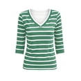 thumbnail image 4 of ShomPort Women's Tee Shirts Striped Casual Layer Tops 3/4 Sleeve Fitted Dressy V Neck Going Out Tops Summer Fall, 4 of 6