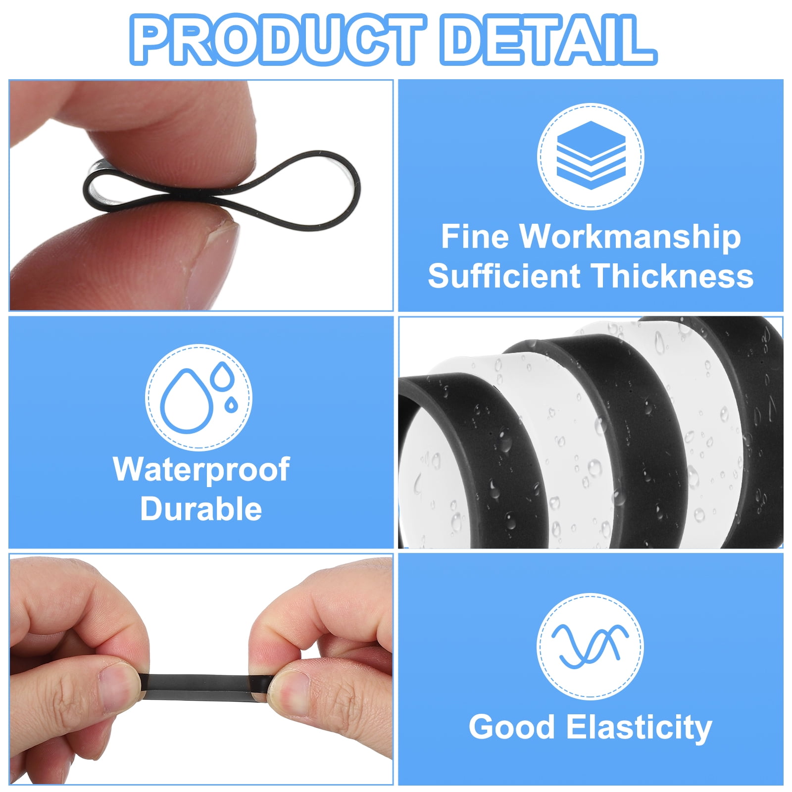Unique Bargains 60Pcs Silicone Rubber Bands Strong Elastic Non-Slip Black 0.4"