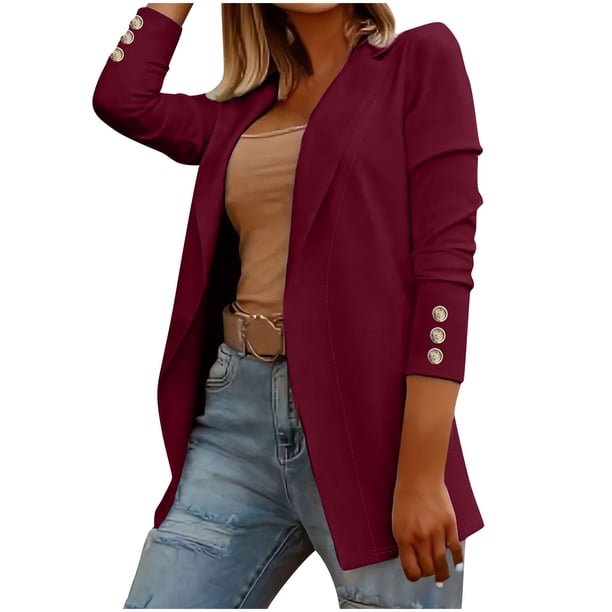 Chaqueta y abrigo informal de manga larga sin capucha para mujer, chaqueta de traje lisa informal, blusa para mujer
