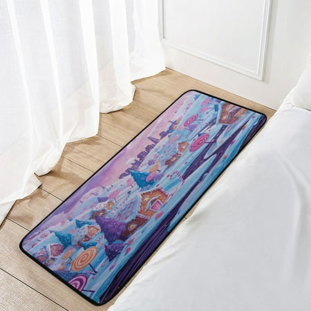39x20 Inch Non-Slip Floor Mat Hallway Runner Rug Entrance Floor Mat Runner for Kitchen and Living Room Whimsical Candyland Scene