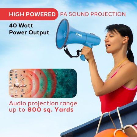 Pyle パイル 40W メガホン サイレン付き 拡声器 コンパクト電池式 単1乾電池６本で作動 折りたたみ式ハンドル ハンドヘルドマイクと携帯