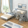 thumbnail image 2 of Twin Over Full Bunk Bed, L-Shaped Bunk Bed Frame with Built-in Desk and 3 Drawers, Solid Wood Loft Bed with Guardrail and Ladder for Kids Teens Adults, Can Be Divided Into 2 Beds, Gray, 2 of 7