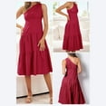 thumbnail image 1 of Sleeveless Dress Clearance Women'S Summer Casual Dress Boho One Shoulder Sloping Shoulders Midi Dress Sleeveless Solid Color Ruffle Hem Flowy Pleated Long Dress Red M, 1 of 8